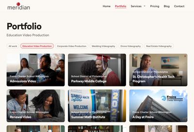 After redesign: The portfolio page for Meridian Media's website