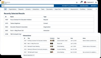 The GivingData quick search feature